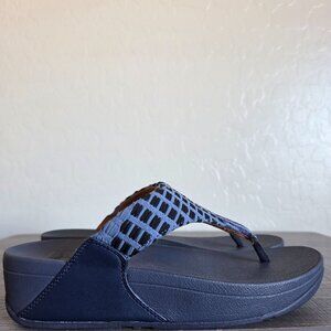 FitFlop Lulu Art Denim Toe Post Wedge Sandal Midnight Navy Blue Size Women's 7.5